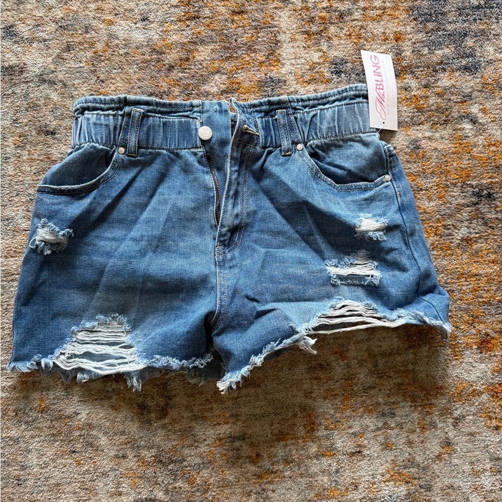 Denim Blue Jean Shorts Distressed Frayed Hem